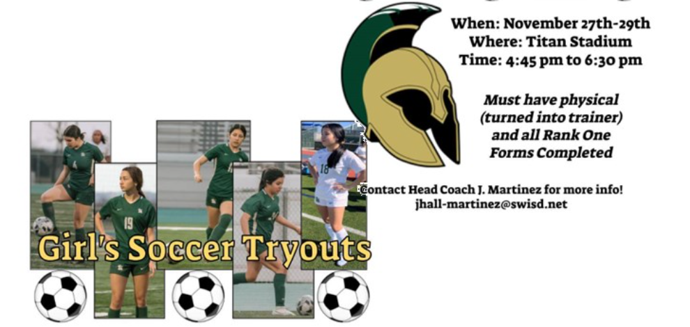 2023 GIRL'S SOCCER TRY-OUT INFO!  